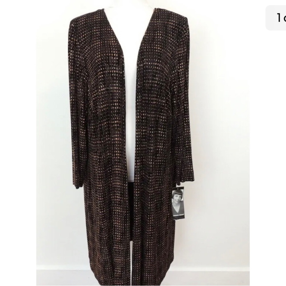 Donna Ricco 24WP Open Front Duster Black & Gold Sparkle Cocktail Evening Jacket